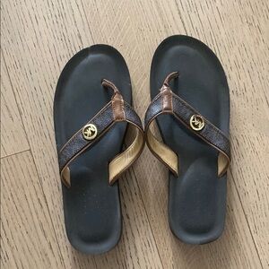 Michael Kors Black and Brown Sandals with Gold Accent